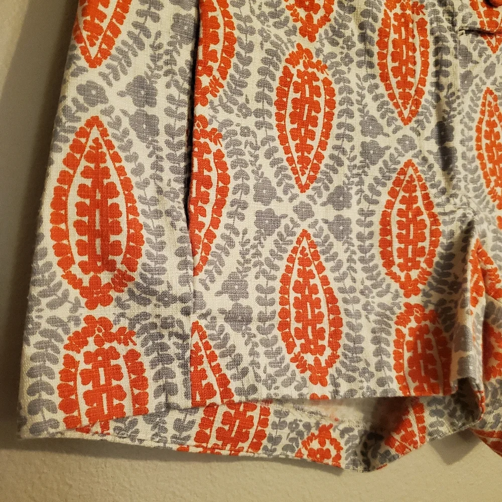 J.CREW Flora Orange Gray Paisley Lily Textured Flat Front Chino Shorts Women's 8